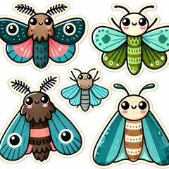 Obraz premium Cute pre-school animal sets, vector illustra, patterns, fish, lizards, cows farm animals, pigs, bees, birds, gecko, lady bugs, wolves, jellyfish, insects. stickers for kids and pre-school 