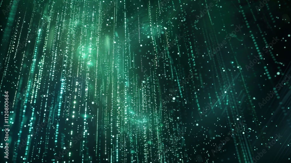 Poster sparkling lights resembling digital codes flicker through the aurora symbolizing the advanced techno