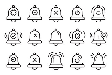 Bell notification concept various style editable stroke outline icon set isolated flat vector illustration white background.