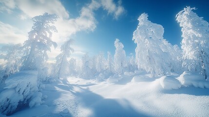 Snow-Covered Trees in the Ural Mountains: A Serene Winter Landscape