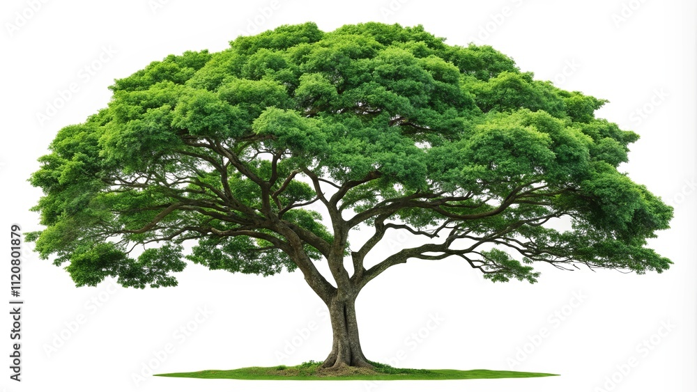 Poster A large tree with green leaves is the main focus of the image