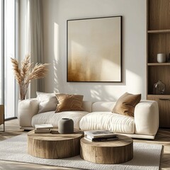 Modern Living Room Interior Design Scandinavian Style Comfortable Sofa Minimalist Decor Natural Light