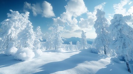 Snow-Covered Trees in the Ural Mountains: A Serene Winter Landscape