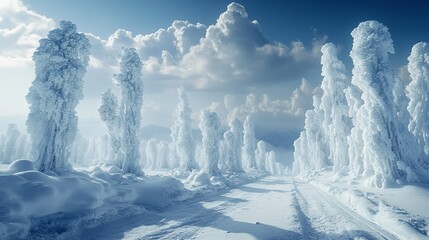 Snow-Covered Trees in the Ural Mountains: A Serene Winter Landscape