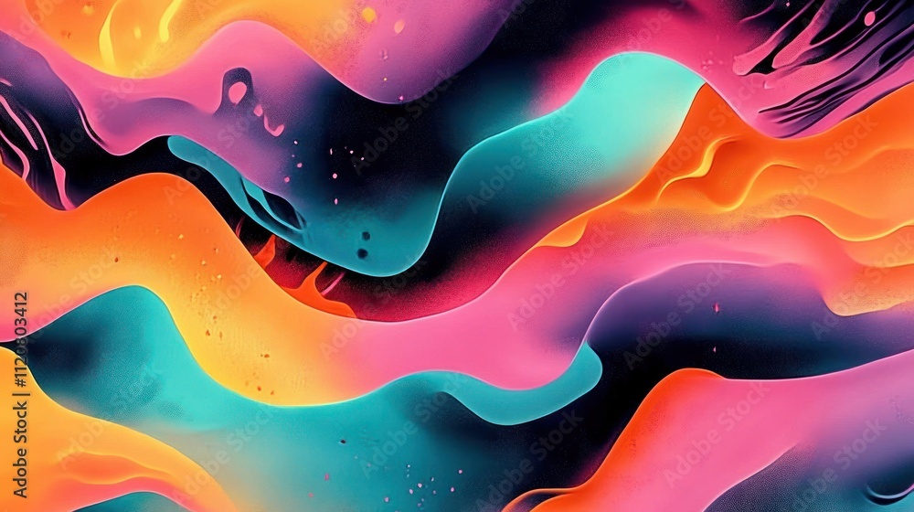 Poster vibrant abstract flowing waves colorful background design for print and textile with teal pink and o