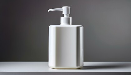 White pump bottle on a shelf. Simple and clean design.