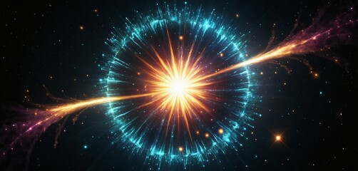 Fototapeta premium Radiant glowing particles bursting outward like cosmic fireworks