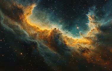 Fototapeta premium Cosmic Nebula with Brilliant Stars and Ethereal Lighting in Deep Space Galaxy