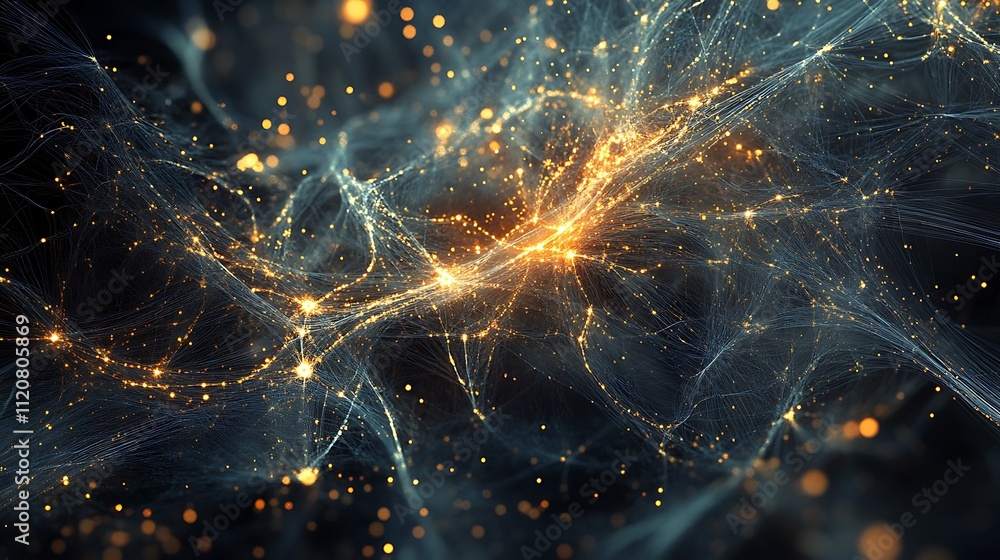 Aufkleber abstract digital cosmic nebula structure with luminous lines, molecular particles for space visualiz