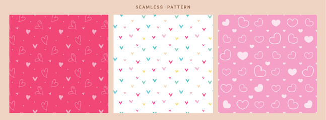 Heart seamless pattern valentine love set. Heart shape icon seamless pattern drawing outline with colorful wallpaper background for gift wrapping clip art collection. Vector illustration valentine's 