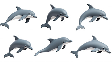 Obraz premium 3D Dolphin Illustration Set with Transparent Background Perfect for Ocean and Marine Life Designs