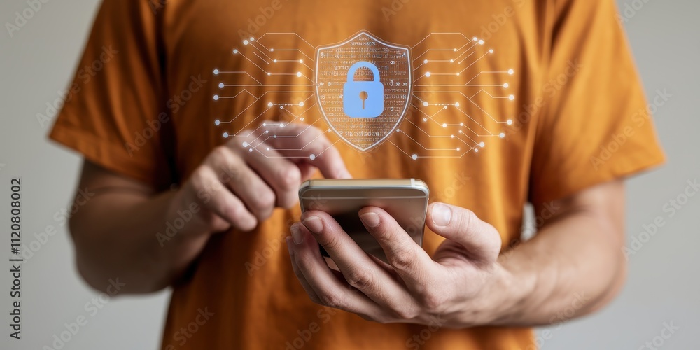 Poster secure mobile device usage with shield icon