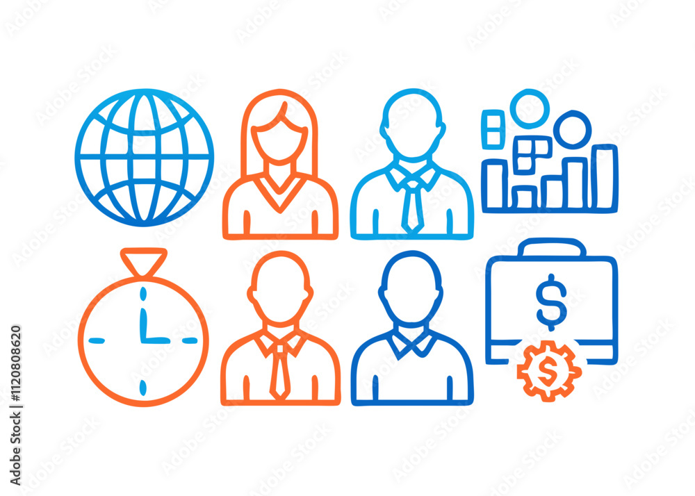 Poster social network icons representing connection and teamwork in a business context