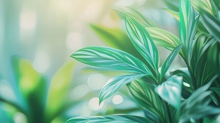 Fototapeta premium Fresh Green Leaves with Bokeh Background - Nature Concept for Design, Posters, and Cards
