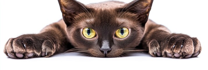 Fototapeta premium A close-up of a brown cat with yellow eyes.
