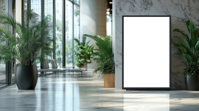 Modern Hotel Lobby Blank Advertising Mockup with Minimalist Design and Natural Lighting