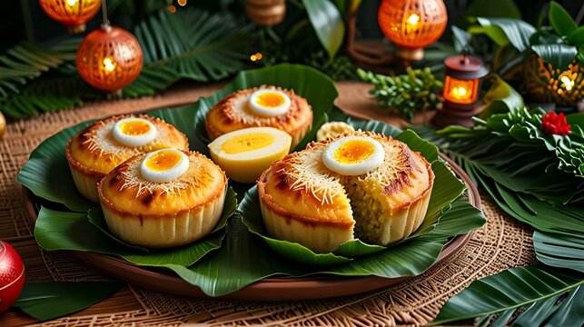 christmas cupcakes Filipino Bibingka. Digital illustration 
