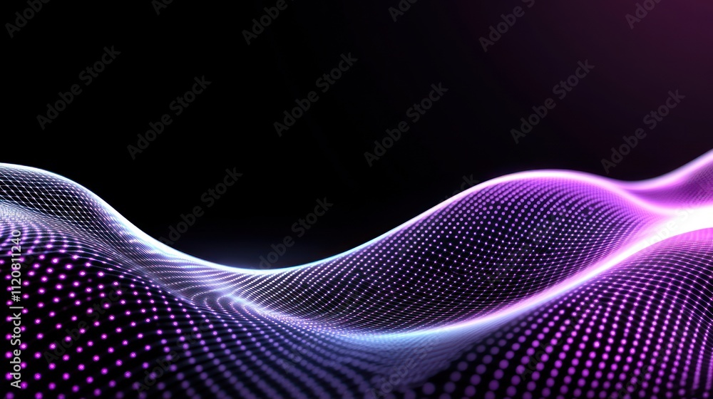 Poster abstract digital wave design with glowing dots and gradients.