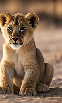 4k lion cub sitting looking camera eks old olated baby animal cat wildlife big carnivore cut out felino white mammal  