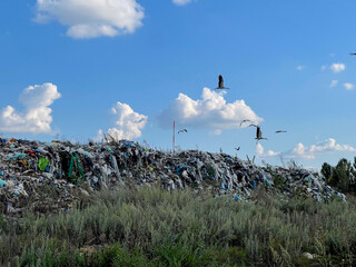 A huge landfill under the dead sky is evidence of human indifference to the environment