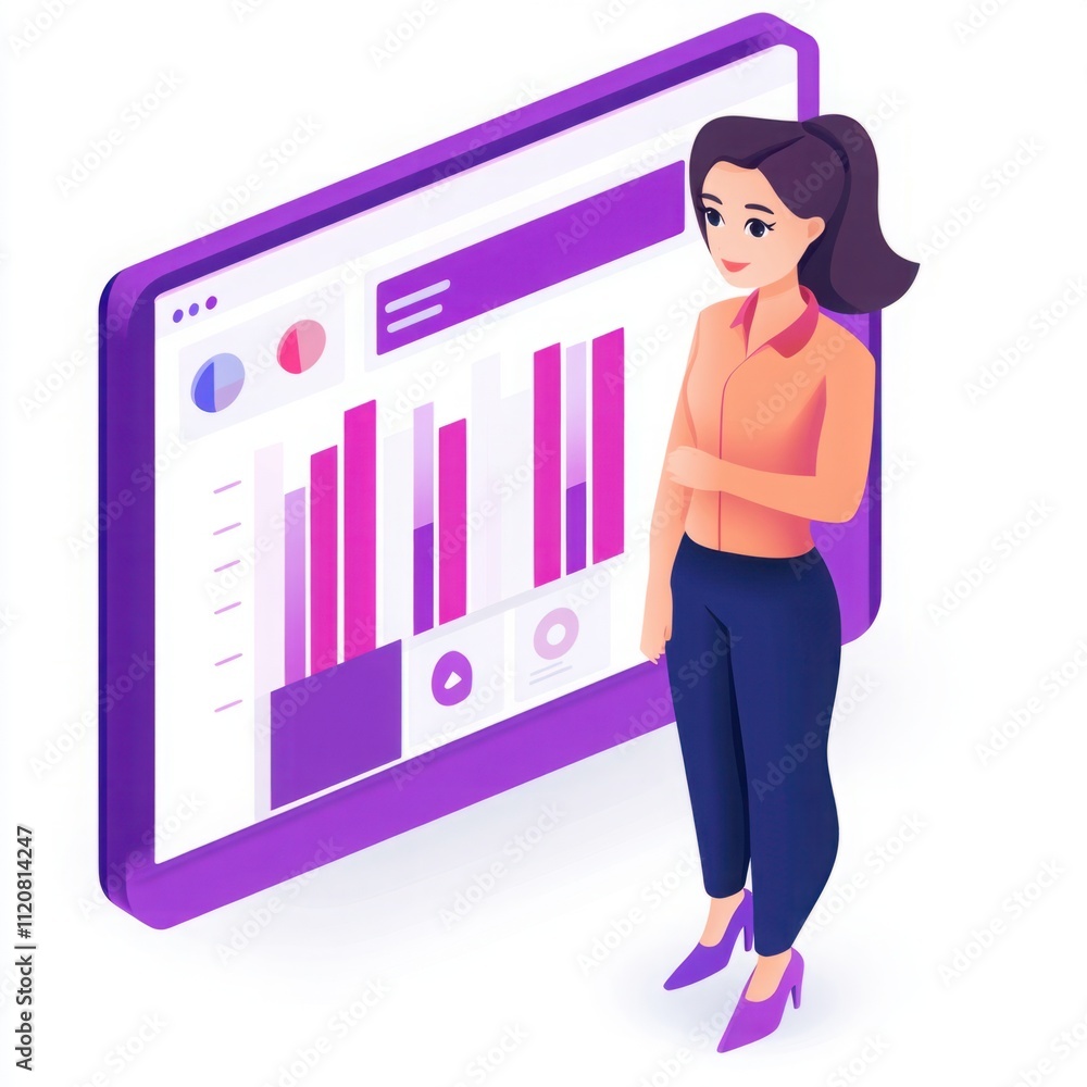 Aufkleber professional woman analyzing data trends with colorful graph display, showcasing insights and statis