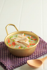 Dakjuk, Korean Rice Chicken Porridge with Chopped Green Onion and Diced Carrot