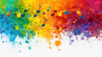 Vibrant Explosion of Colorful Paint Splashes with Musical Notes Illustrating Harmony and Creativity in Arts and Culture Expression