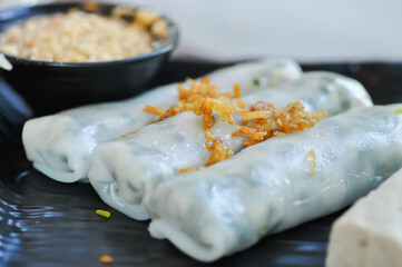 vegetable rolls or rice rolls , fresh rolls or fresh spring rolls
