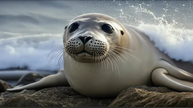 common seal lying phoca vitulina months old olated wildlife animal 