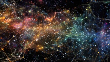 Fototapeta premium A rainbow of interconnected webs spans across this vast galaxy creating a decentralized network that knows no borders.