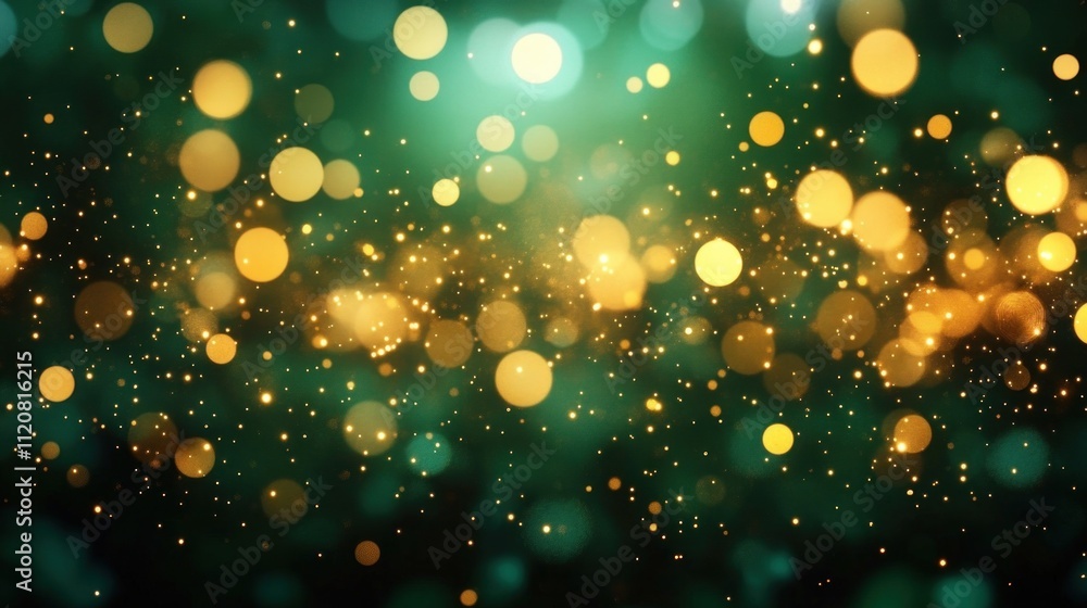 Poster gold bokeh and emerald green background abstract banner image with glimmering light and soft focus