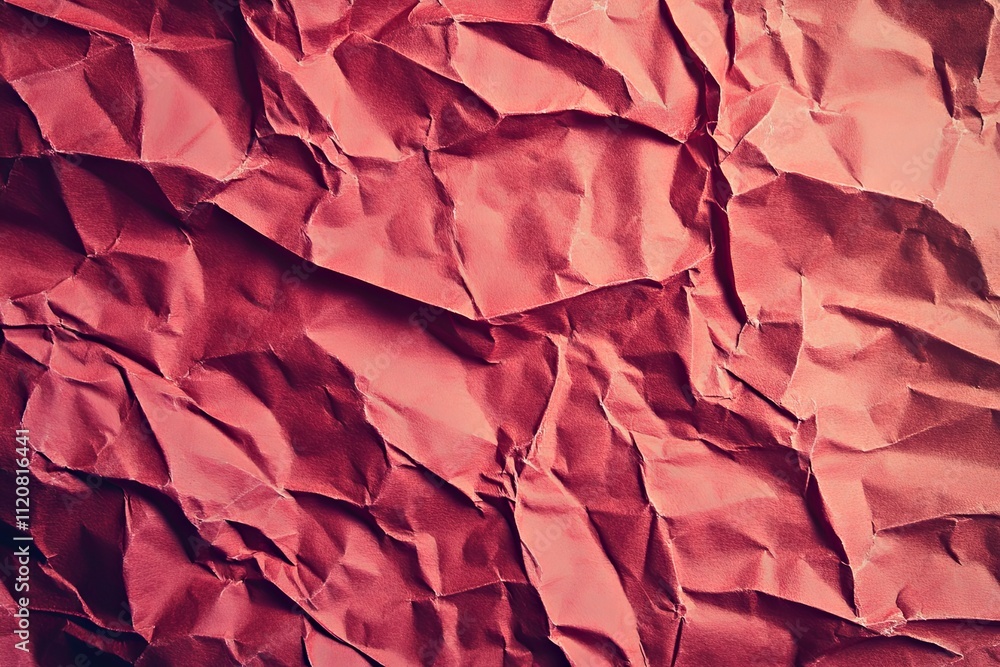 Poster crumpled texture of red paper creating an artistic and abstract background for design or craft proje