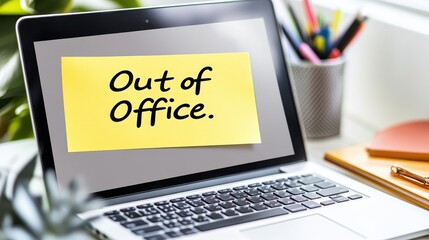 Laptop Displaying Out of Office Message on Sticky Note