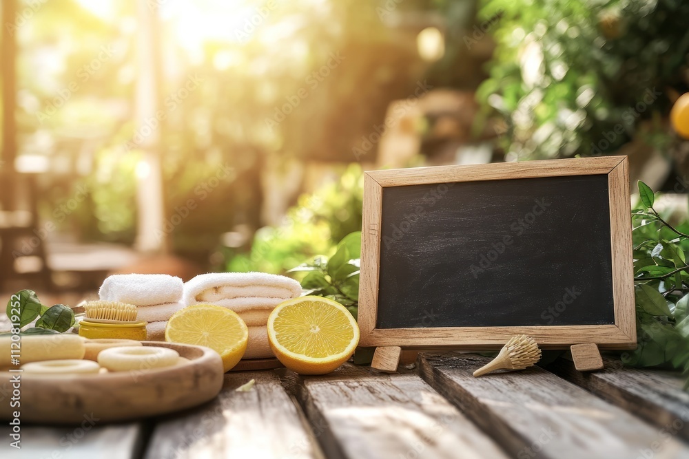 Poster a rustic setting with lemons and a chalkboard.