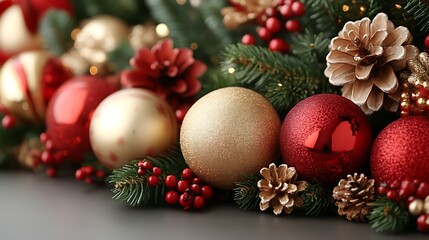 Festive Christmas Decorations Featuring Red and Gold Ornaments