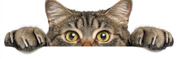 Fototapeta premium Curious cat peeking over a surface.