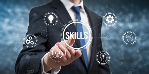 Businessman Touching on Digital Skills and Technology Concept