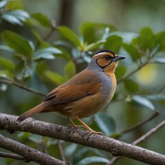 A Rufous-fronted Laughingthrush resting on a branch.

