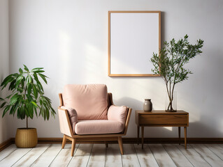Home decor template featuring rattan armchair and beige rug