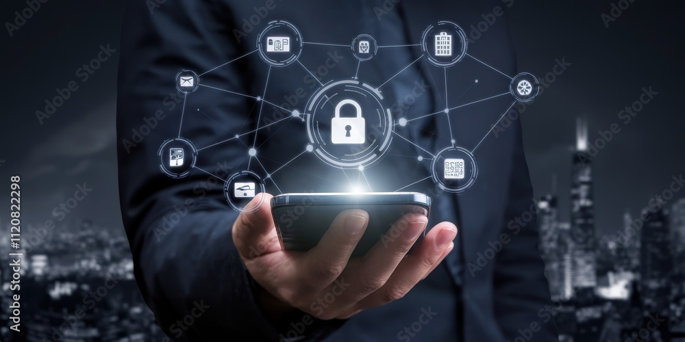 Poster cybersecurity and digital privacy concept: secure network and data protection