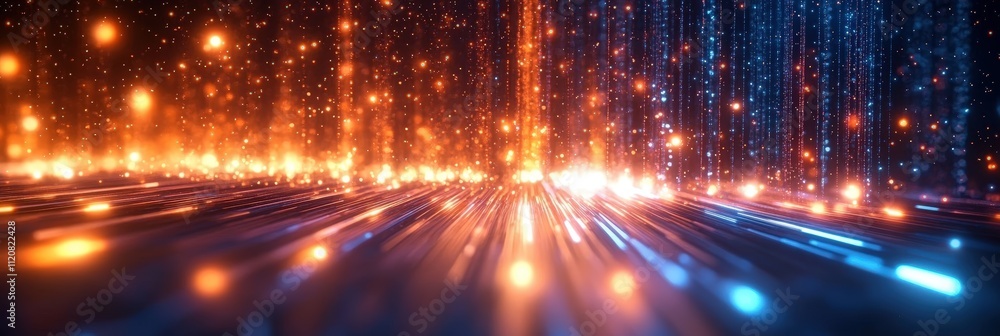 Poster stunning visual of illuminated lights creating a dynamic and colorful background in blue and orange 