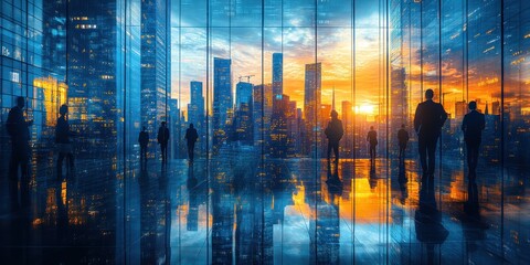 Business Collaboration Collage with Cityscapes and Teamwork Themes