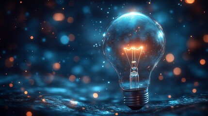 Glowing lightbulb surrounded by smoke in a blue haze, symbolizing innovation and ideas. Perfect for creative brainstorms and copyspace designs.