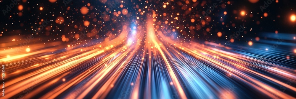 Poster vibrant light trails and colorful sparkles creating an abstract background for digital art and techn