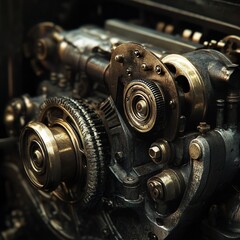 Close-up of Intricate Vintage Machine Gears