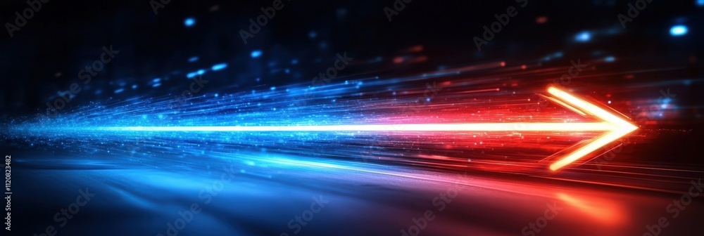 Poster dynamic neon light trails with red and blue colors creating a futuristic motion effect against a dar