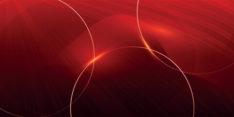 Abstract elegant red background with golden curved lines and lighting effect sparkle. Luxury template award design. Vector illustration