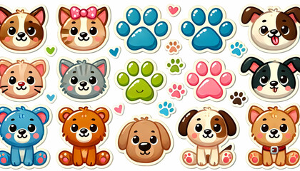 Fototapeta premium Cute pre-school Sticker sets, animals, Fish, reptiles, Farm animals, pets, bears, jellyfish, rabbit vectors illustation for kids