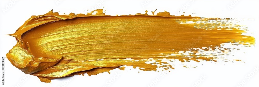 Poster bright golden paint stroke spreading across white background with texture and artistic flow ideal fo