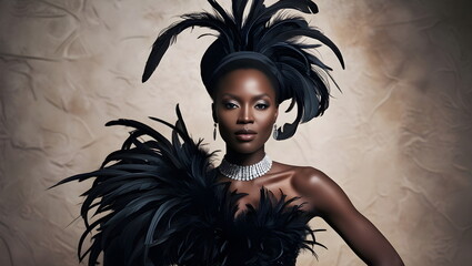 Fototapeta premium Black Elegance: Sophisticated Fashion with Feather Details